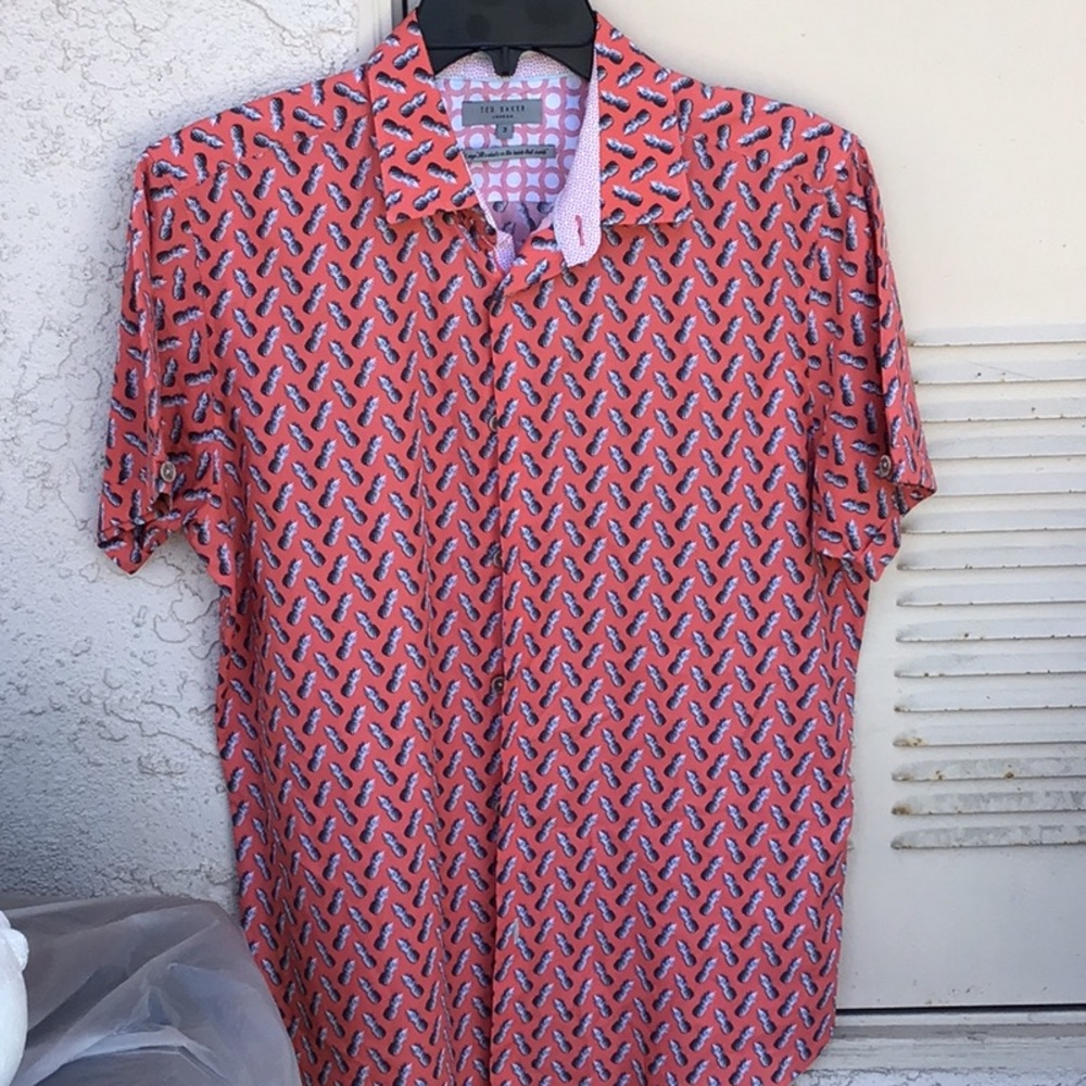 Ted Baker London Men’s Orange Print Cotton Short Sleeve Shirt
